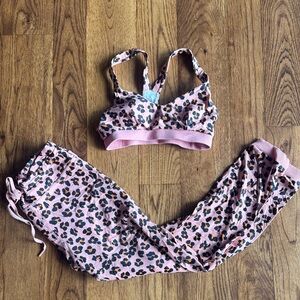 The Upside Pink Leopard print active set - size 4 top size 12 bottoms